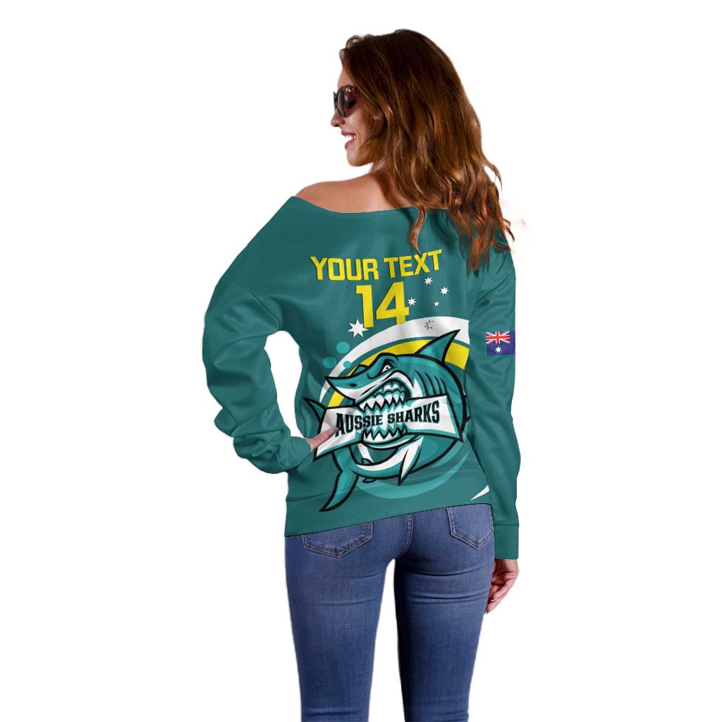 Custom Australia Water Polo 2024 Off Shoulder Sweater Aussie Shark Sporty Version