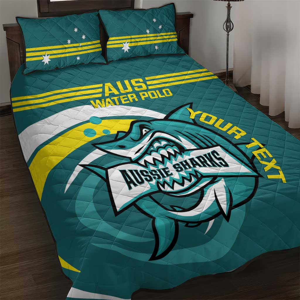 Custom Australia Water Polo 2024 Quilt Bed Set Aussie Shark Sporty Version