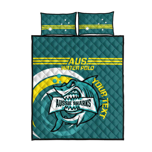 Custom Australia Water Polo 2024 Quilt Bed Set Aussie Shark Sporty Version