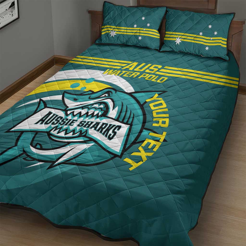 Custom Australia Water Polo 2024 Quilt Bed Set Aussie Shark Sporty Version