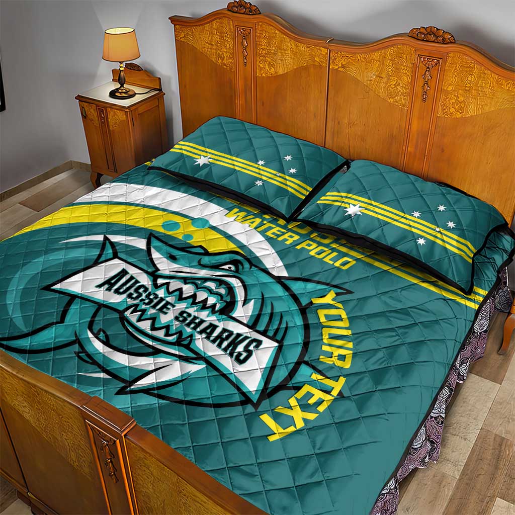 Custom Australia Water Polo 2024 Quilt Bed Set Aussie Shark Sporty Version