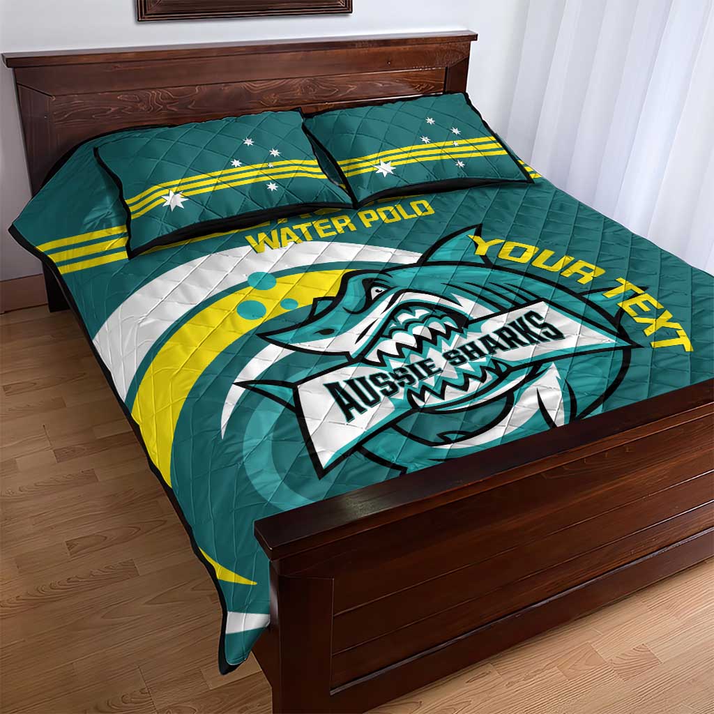 Custom Australia Water Polo 2024 Quilt Bed Set Aussie Shark Sporty Version