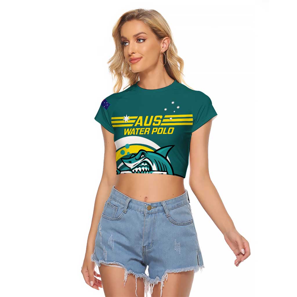 Custom Australia Water Polo 2024 Raglan Cropped T Shirt Aussie Shark Sporty Version