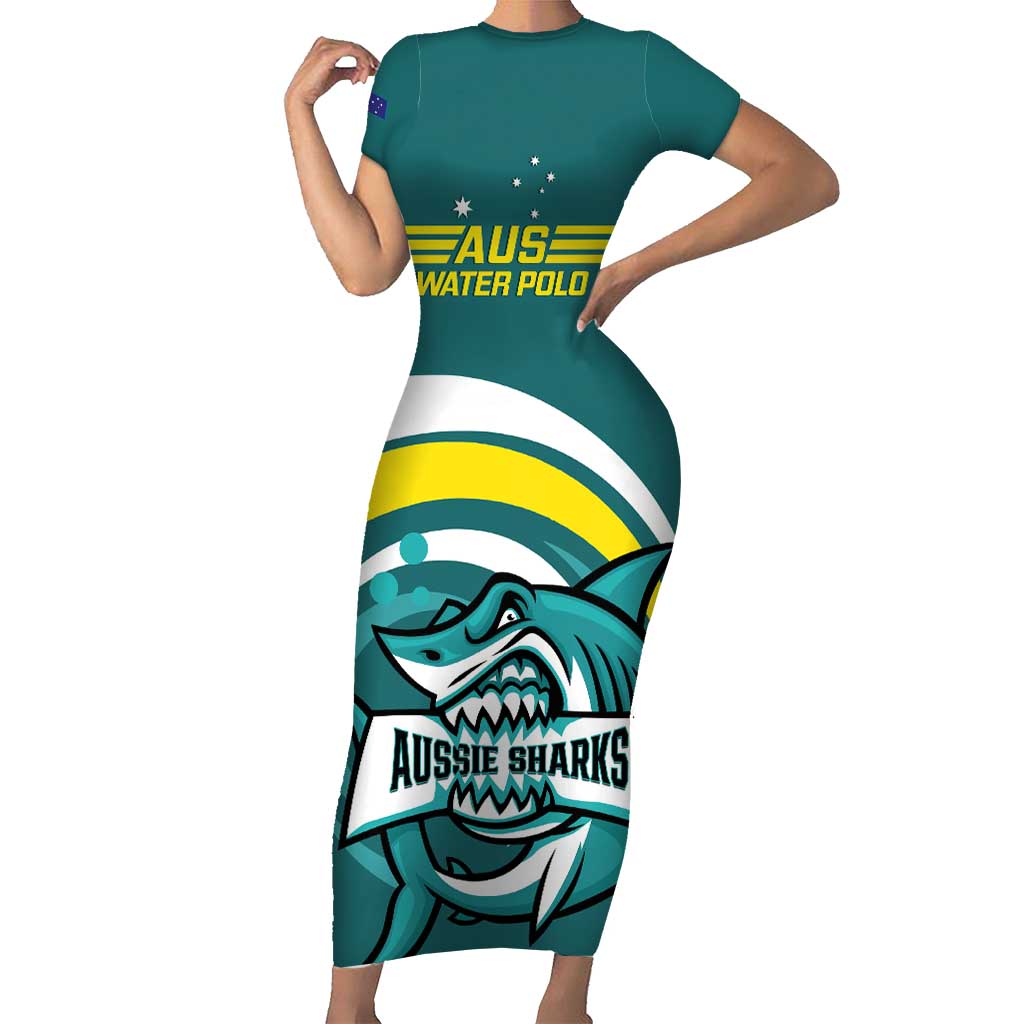 Custom Australia Water Polo 2024 Short Sleeve Bodycon Dress Aussie Shark Sporty Version