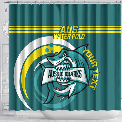 Custom Australia Water Polo 2024 Shower Curtain Aussie Shark Sporty Version