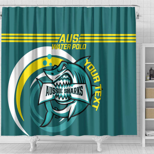 Custom Australia Water Polo 2024 Shower Curtain Aussie Shark Sporty Version