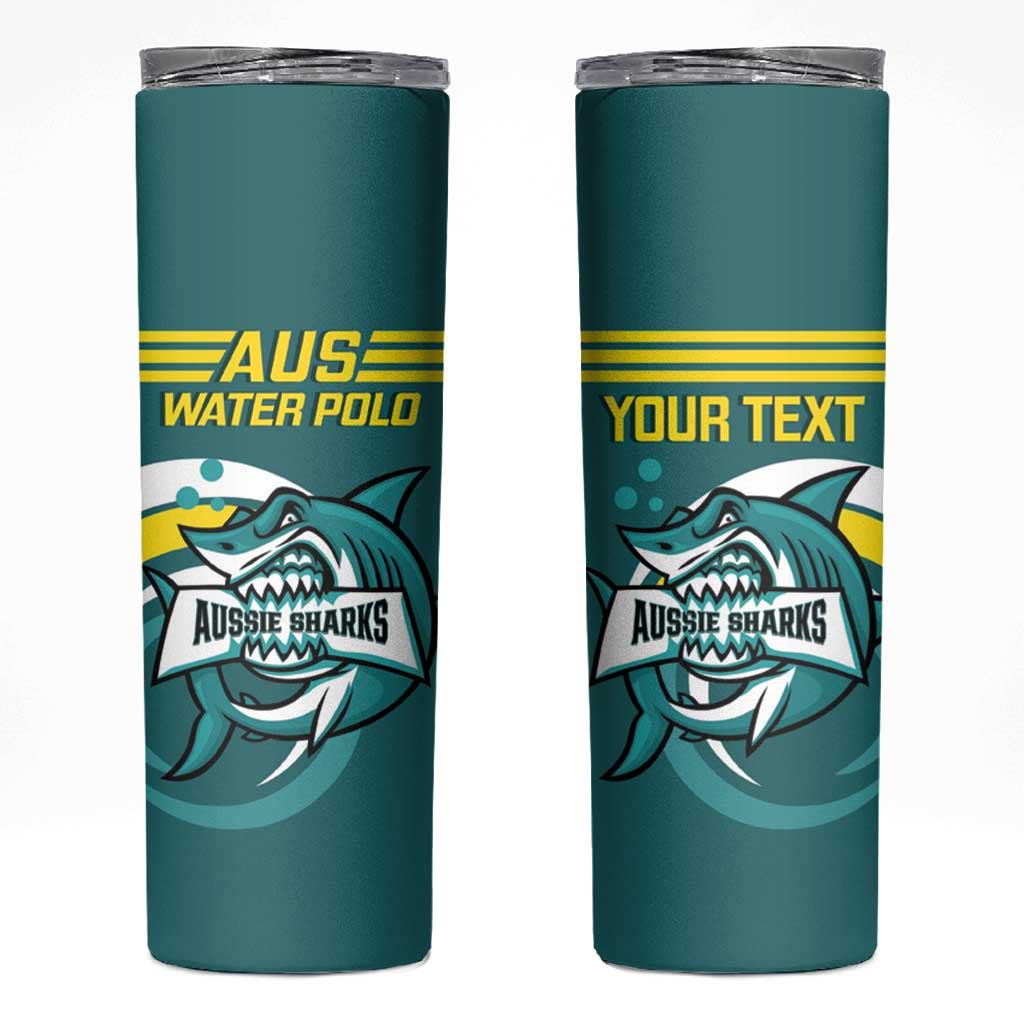 Personalised Australia Water Polo 2024 Skinny Tumbler Aussie Shark Sporty Version