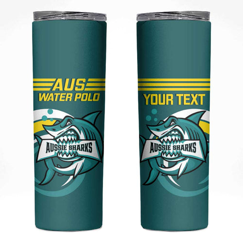 Personalised Australia Water Polo 2024 Skinny Tumbler Aussie Shark Sporty Version