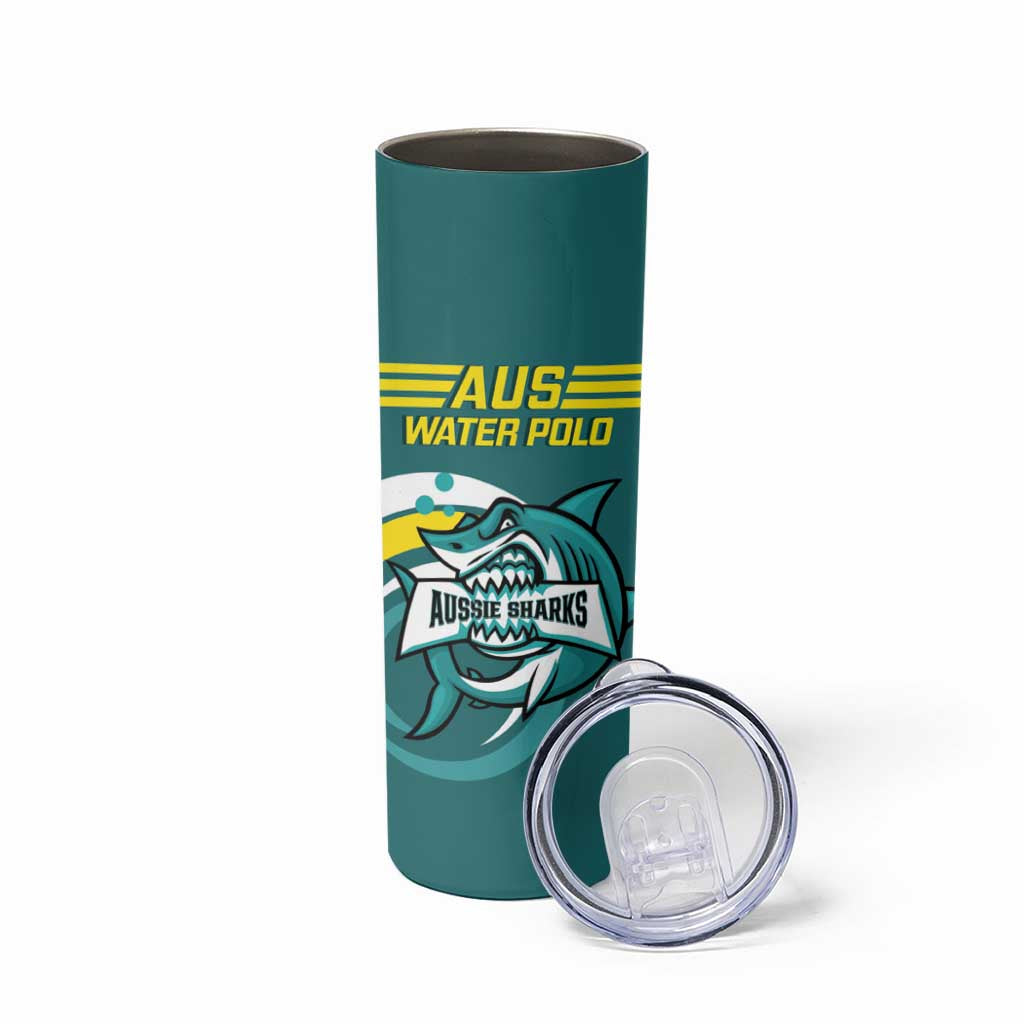 Personalised Australia Water Polo 2024 Skinny Tumbler Aussie Shark Sporty Version