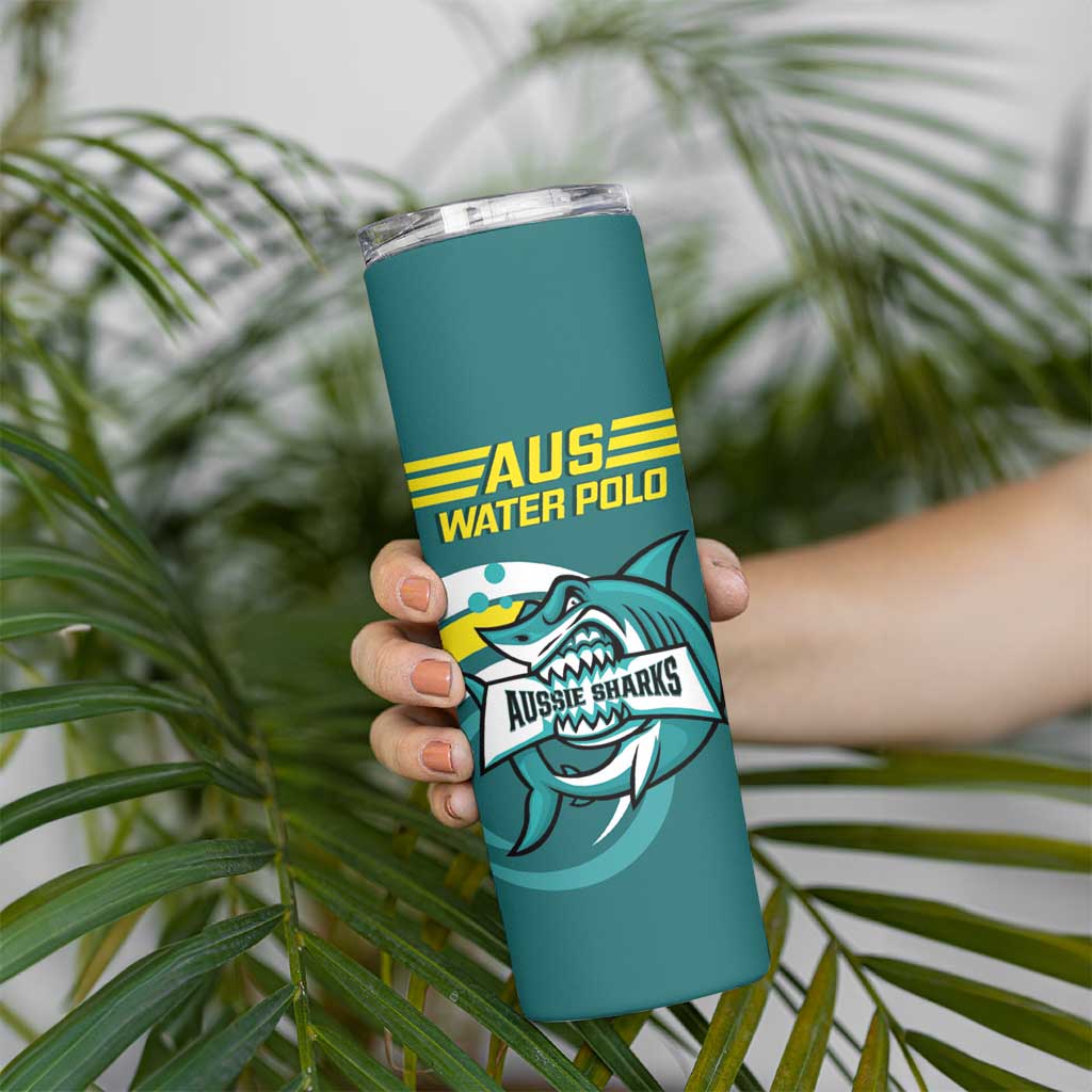 Personalised Australia Water Polo 2024 Skinny Tumbler Aussie Shark Sporty Version