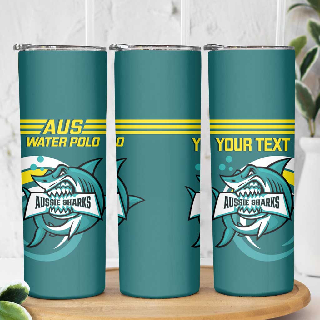 Personalised Australia Water Polo 2024 Skinny Tumbler Aussie Shark Sporty Version