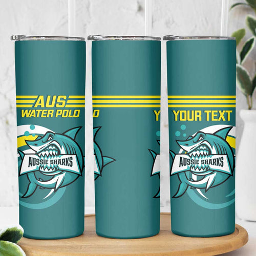 Personalised Australia Water Polo 2024 Skinny Tumbler Aussie Shark Sporty Version