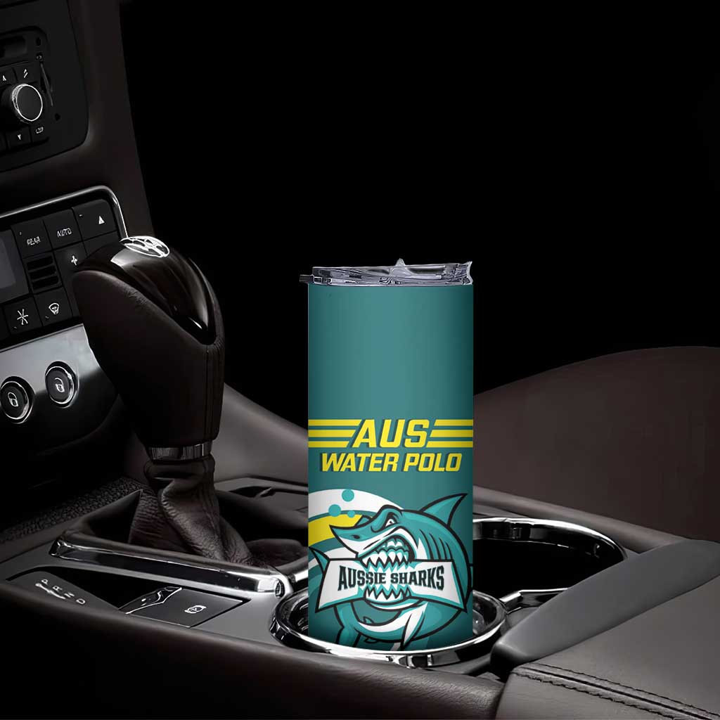 Personalised Australia Water Polo 2024 Skinny Tumbler Aussie Shark Sporty Version