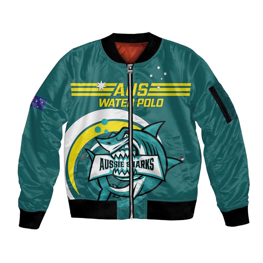 Custom Australia Water Polo 2024 Sleeve Zip Bomber Jacket Aussie Shark Sporty Version