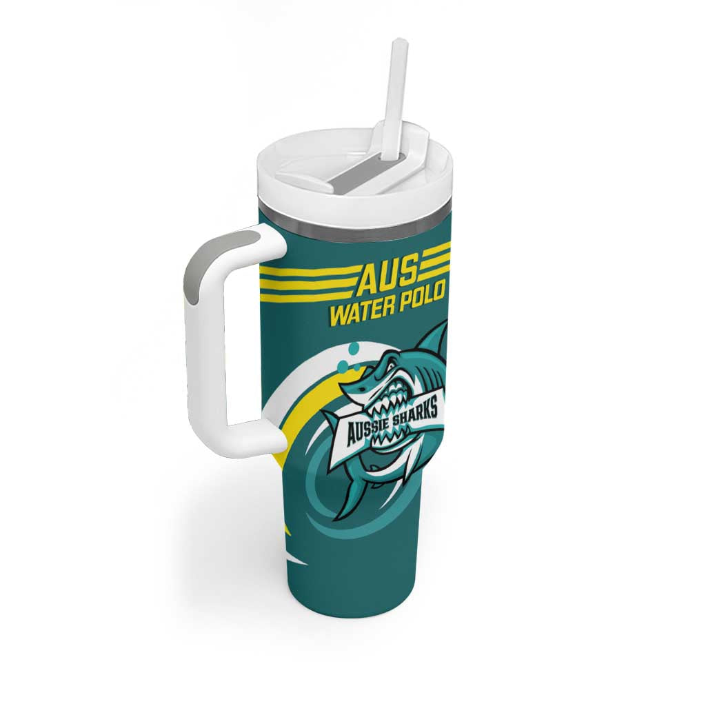 Personalised Australia Water Polo 2024 Tumbler With Handle Aussie Shark Sporty Version