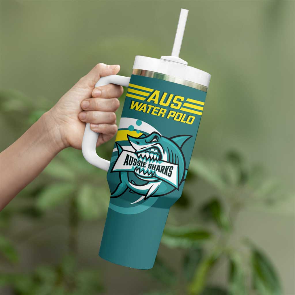Personalised Australia Water Polo 2024 Tumbler With Handle Aussie Shark Sporty Version
