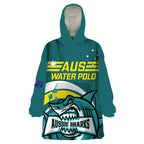 Custom Australia Water Polo 2024 Wearable Blanket Hoodie Aussie Shark Sporty Version