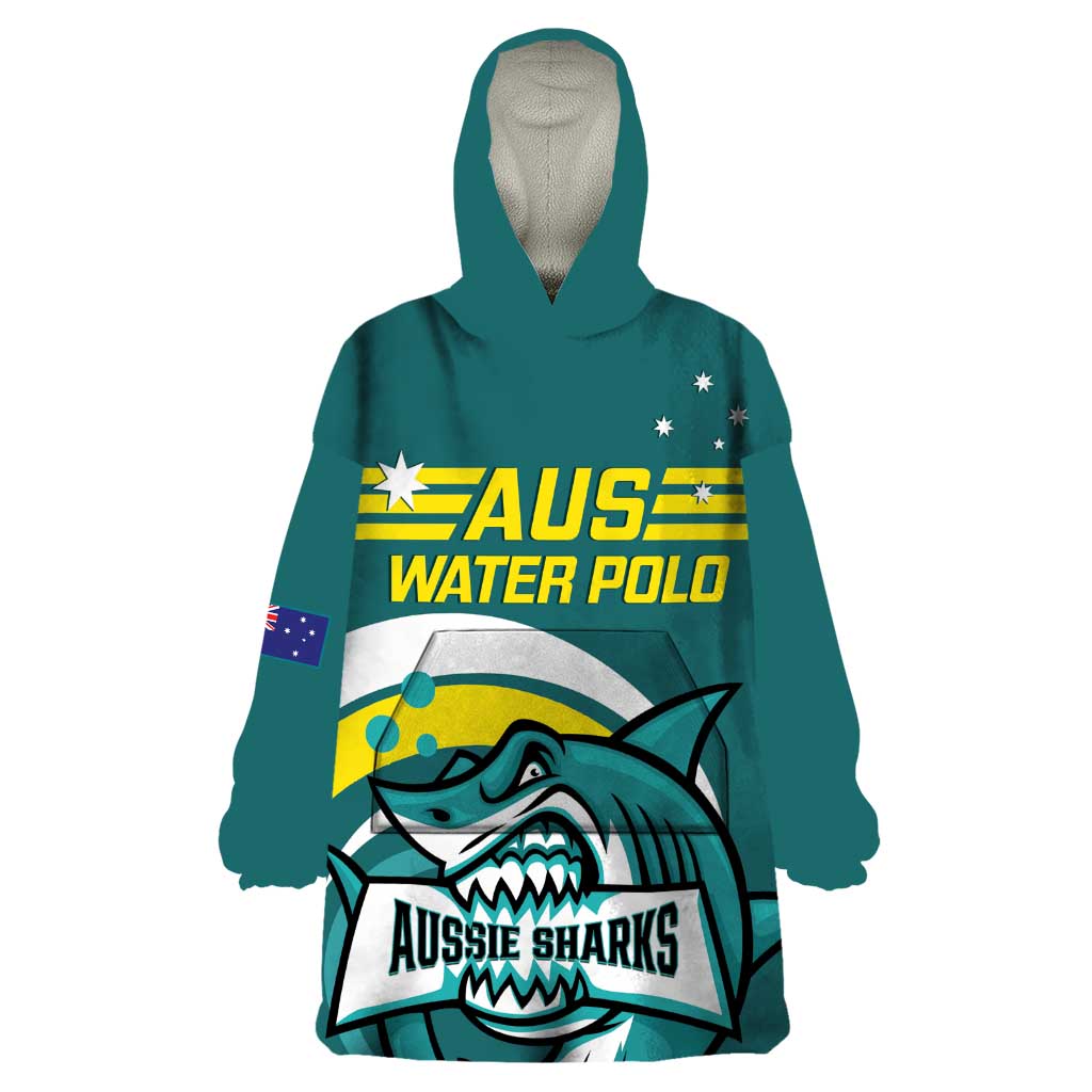 Custom Australia Water Polo 2024 Wearable Blanket Hoodie Aussie Shark Sporty Version