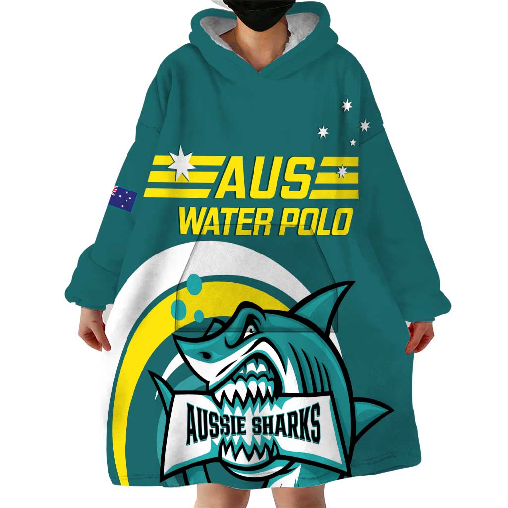 Custom Australia Water Polo 2024 Wearable Blanket Hoodie Aussie Shark Sporty Version