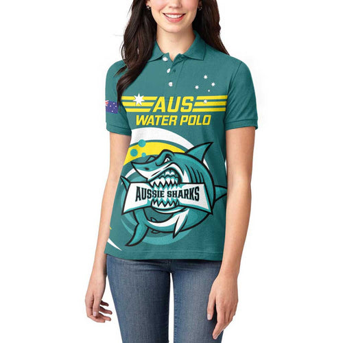 Custom Australia Water Polo 2024 Women Polo Shirt Aussie Shark Sporty Version
