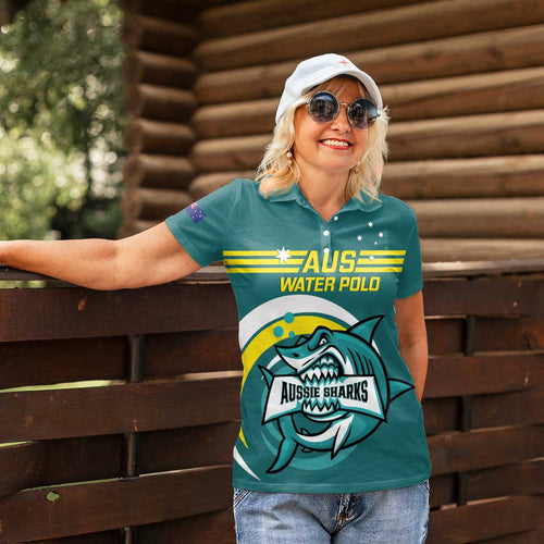 Custom Australia Water Polo 2024 Women Polo Shirt Aussie Shark Sporty Version