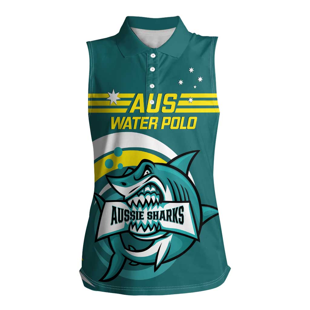 Custom Australia Water Polo 2024 Women Sleeveless Polo Shirt Aussie Shark Sporty Version