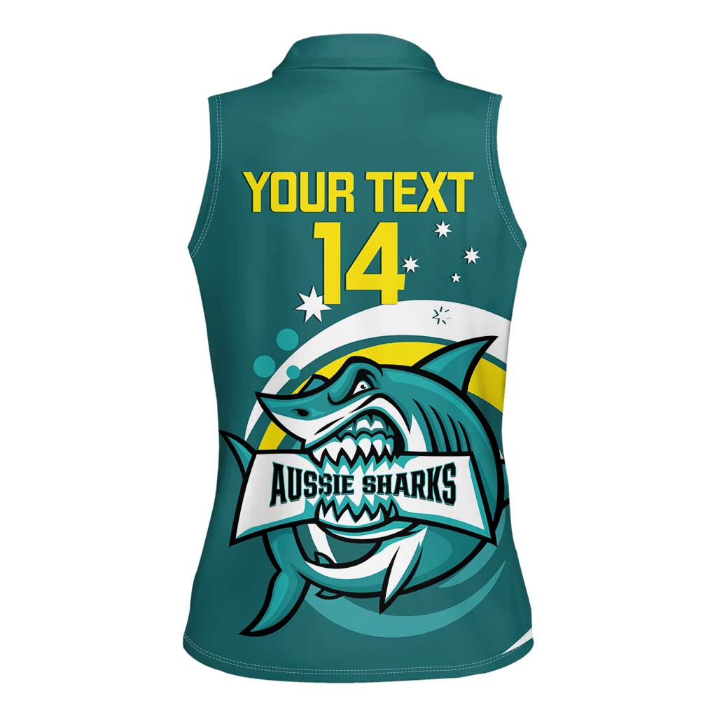 Custom Australia Water Polo 2024 Women Sleeveless Polo Shirt Aussie Shark Sporty Version