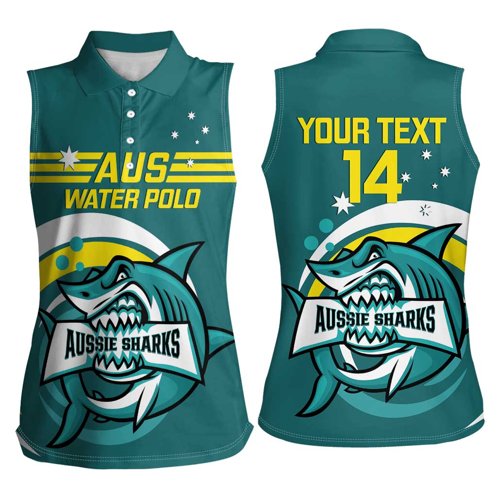 Custom Australia Water Polo 2024 Women Sleeveless Polo Shirt Aussie Shark Sporty Version