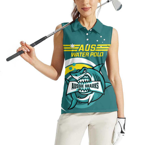 Custom Australia Water Polo 2024 Women Sleeveless Polo Shirt Aussie Shark Sporty Version