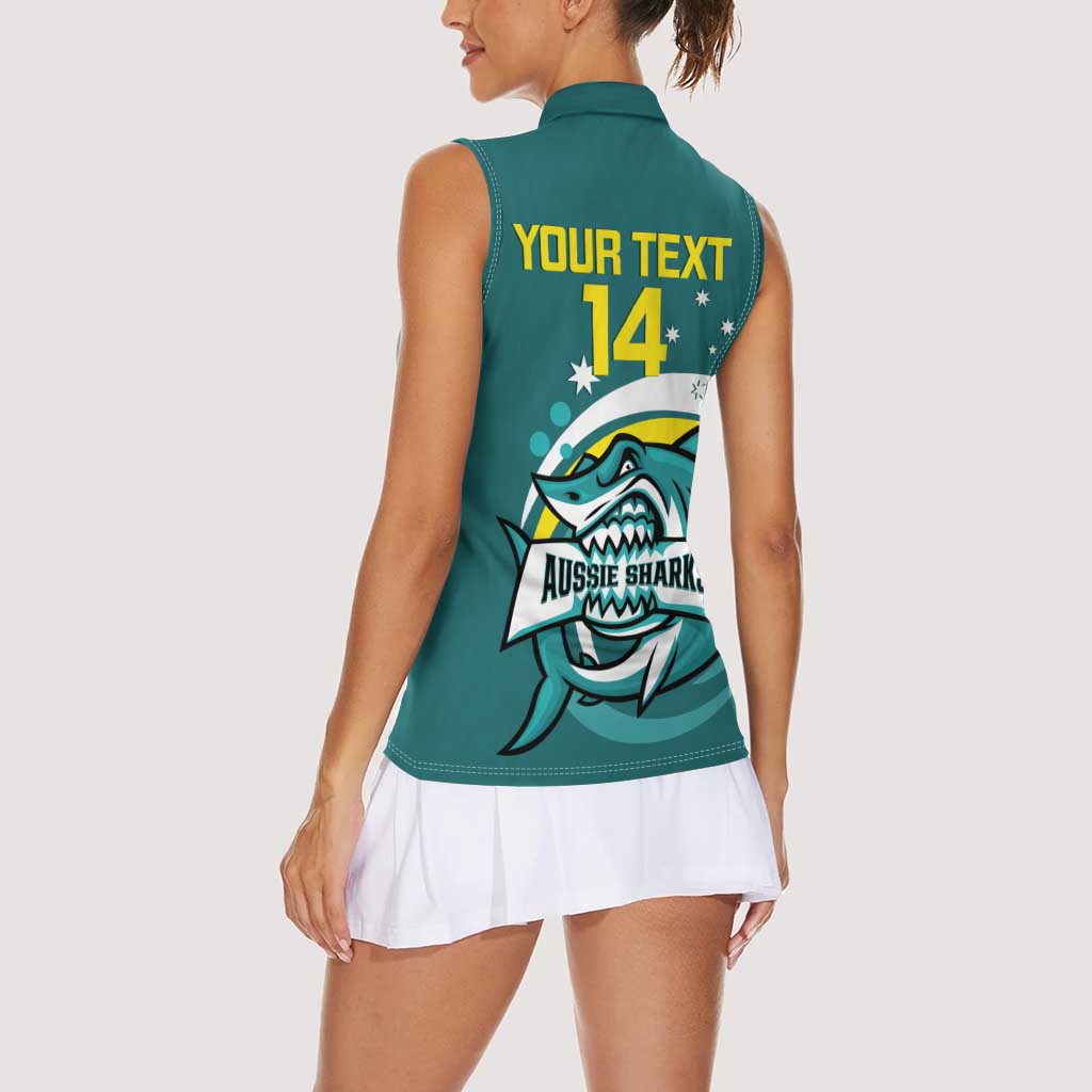 Custom Australia Water Polo 2024 Women Sleeveless Polo Shirt Aussie Shark Sporty Version