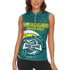 Custom Australia Water Polo 2024 Women Sleeveless Polo Shirt Aussie Shark Sporty Version
