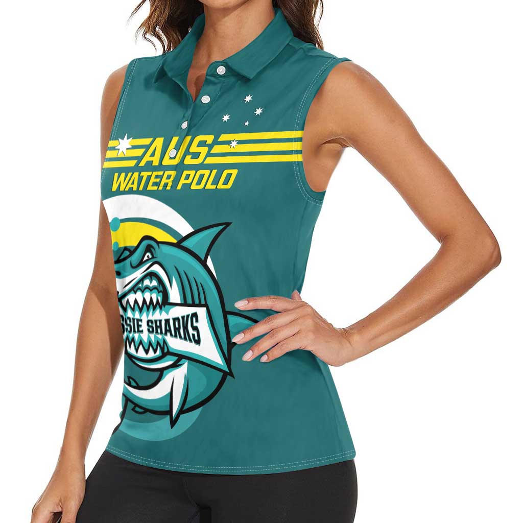 Custom Australia Water Polo 2024 Women Sleeveless Polo Shirt Aussie Shark Sporty Version