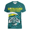 Custom Australia Water Polo 2024 Women V-Neck T-Shirt Aussie Shark Sporty Version