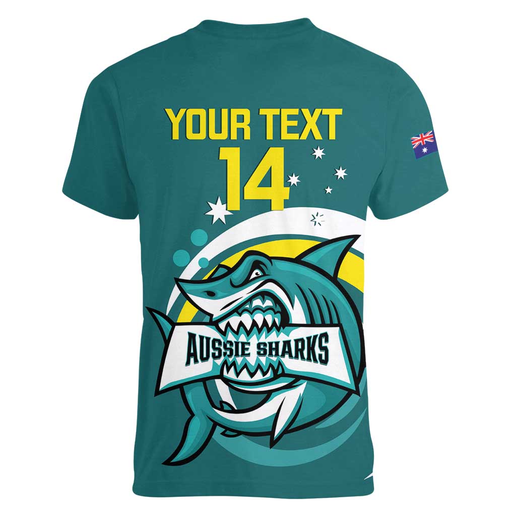 Custom Australia Water Polo 2024 Women V-Neck T-Shirt Aussie Shark Sporty Version