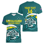 Custom Australia Water Polo 2024 Women V-Neck T-Shirt Aussie Shark Sporty Version