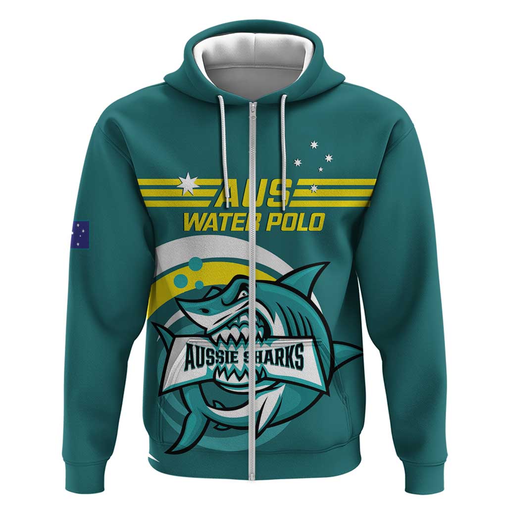 Custom Australia Water Polo 2024 Zip Hoodie Aussie Shark Sporty Version