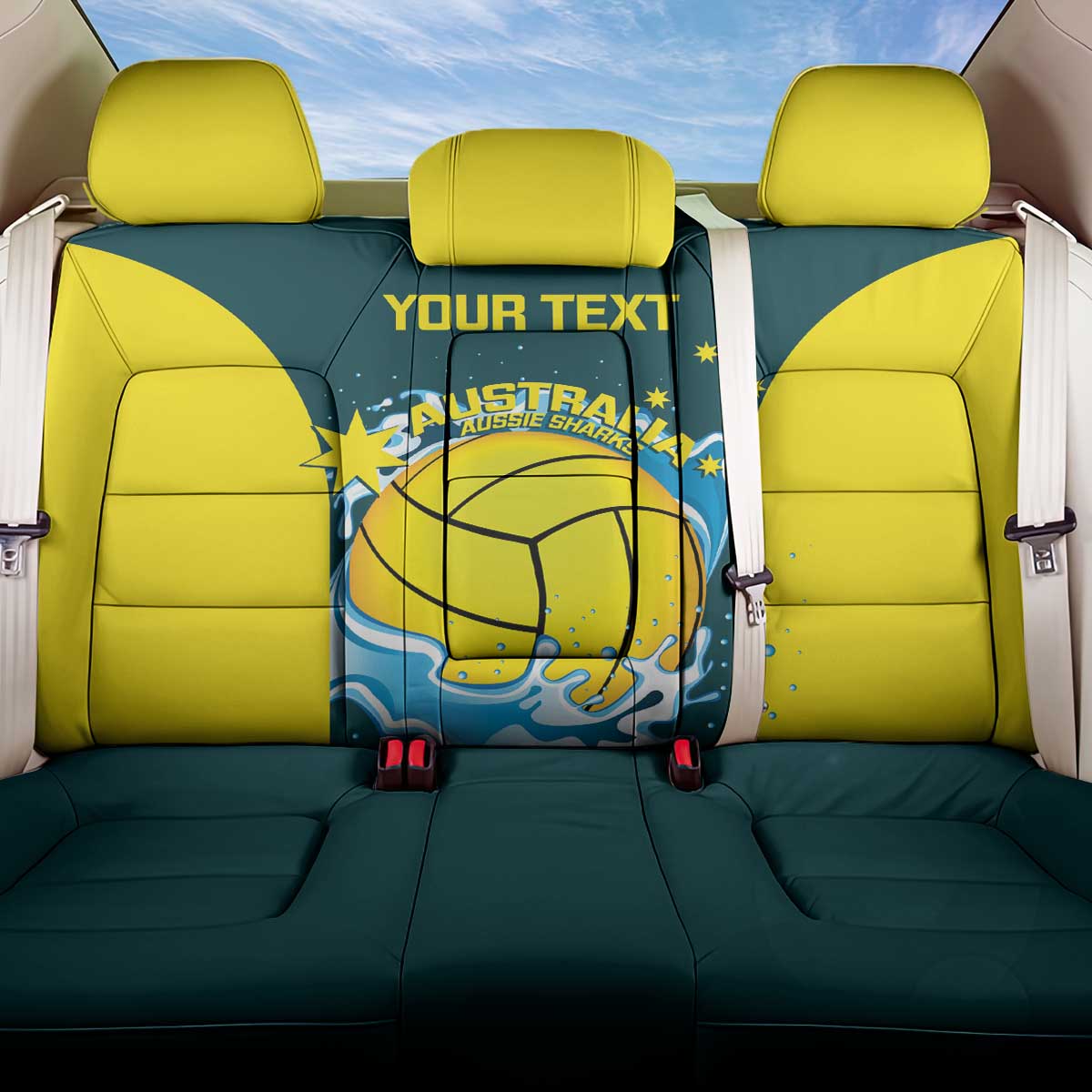 Custom Australia Water Polo 2024 Back Car Seat Cover Aussie Shark National Color Version