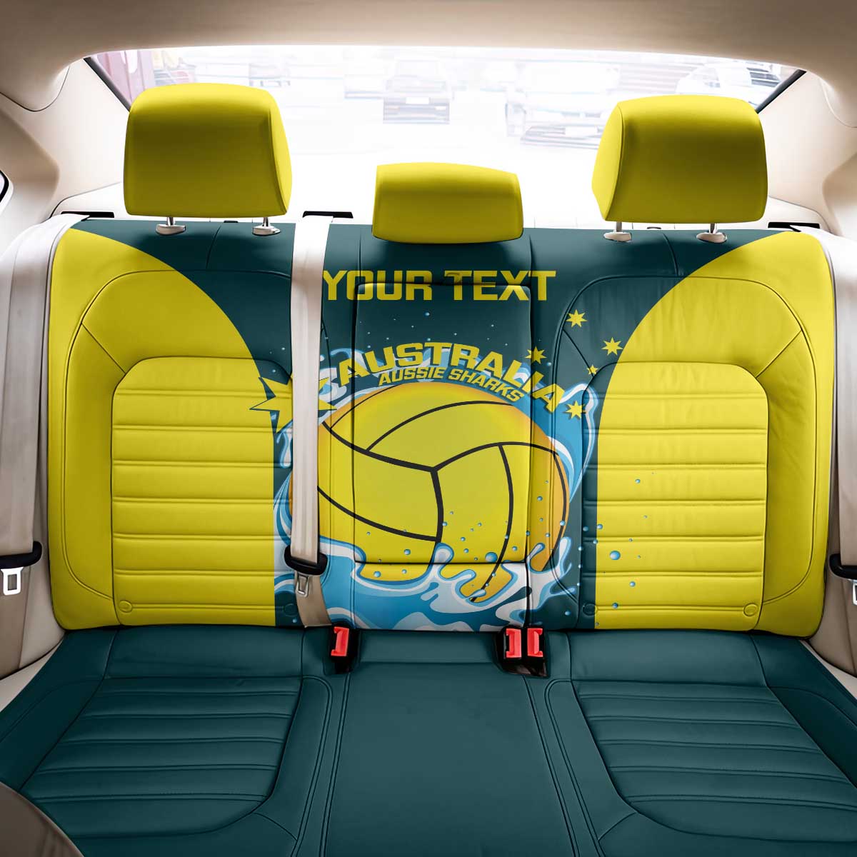Custom Australia Water Polo 2024 Back Car Seat Cover Aussie Shark National Color Version