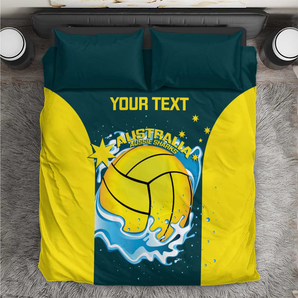 Custom Australia Water Polo 2024 Bedding Set Aussie Shark National Color Version