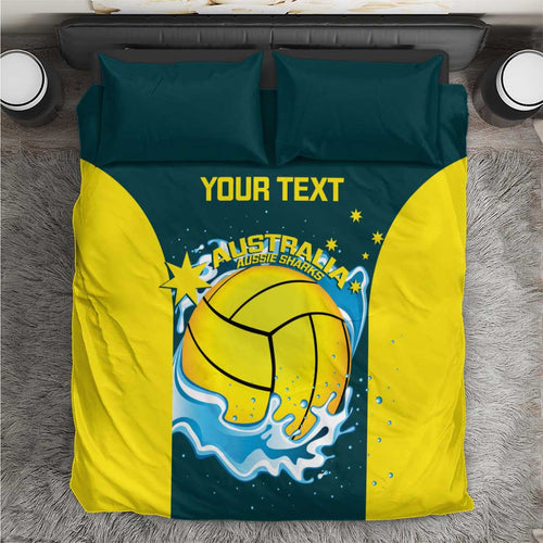 Custom Australia Water Polo 2024 Bedding Set Aussie Shark National Color Version