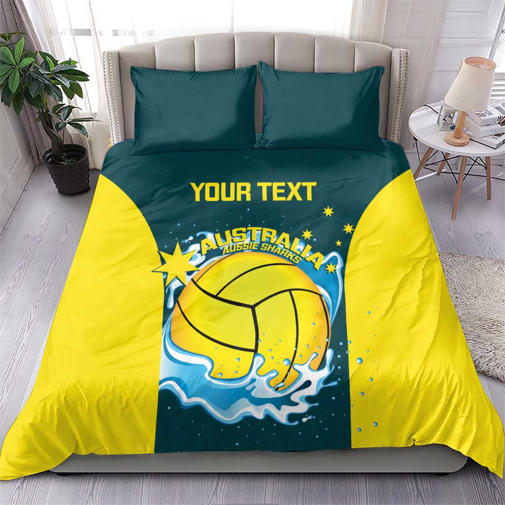 Custom Australia Water Polo 2024 Bedding Set Aussie Shark National Color Version