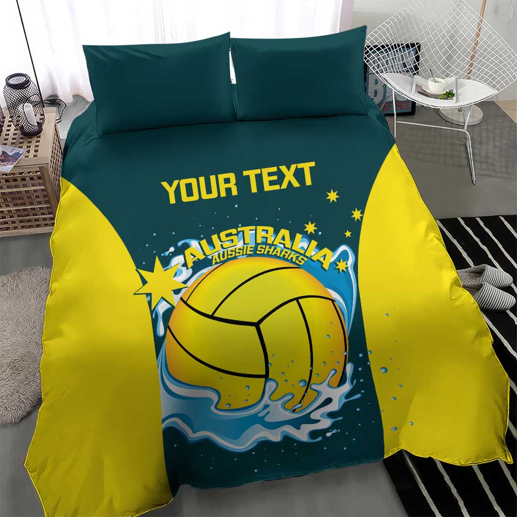 Custom Australia Water Polo 2024 Bedding Set Aussie Shark National Color Version