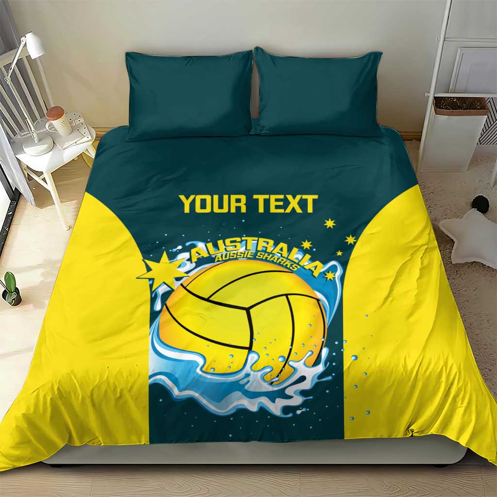 Custom Australia Water Polo 2024 Bedding Set Aussie Shark National Color Version