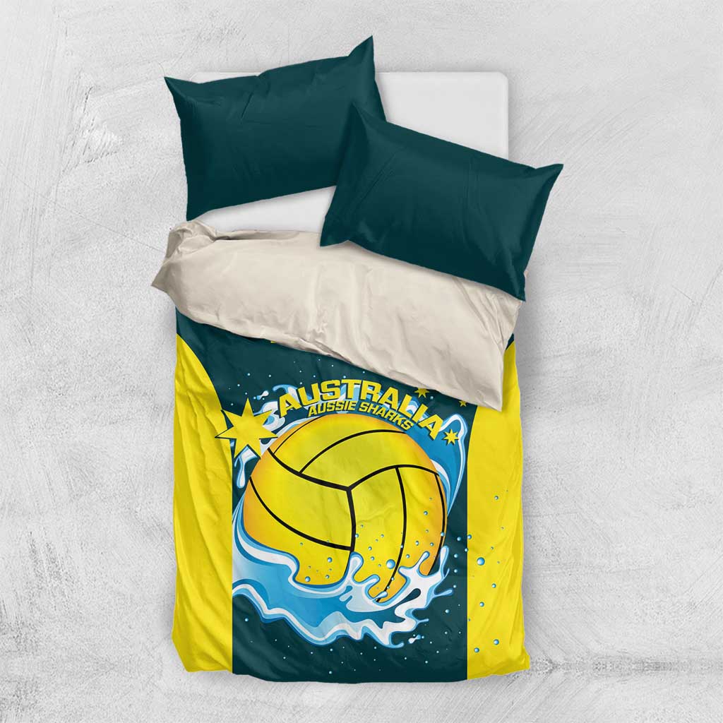 Custom Australia Water Polo 2024 Bedding Set Aussie Shark National Color Version