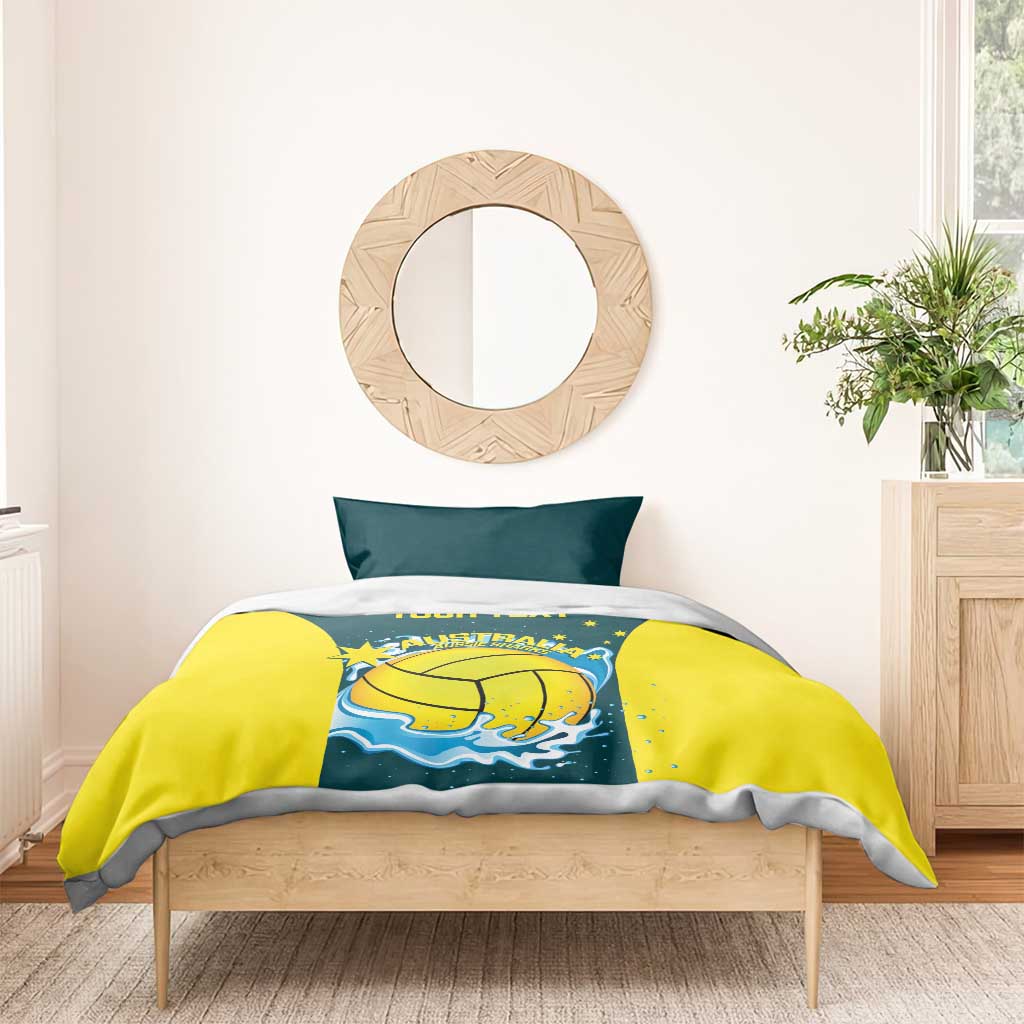 Custom Australia Water Polo 2024 Bedding Set Aussie Shark National Color Version