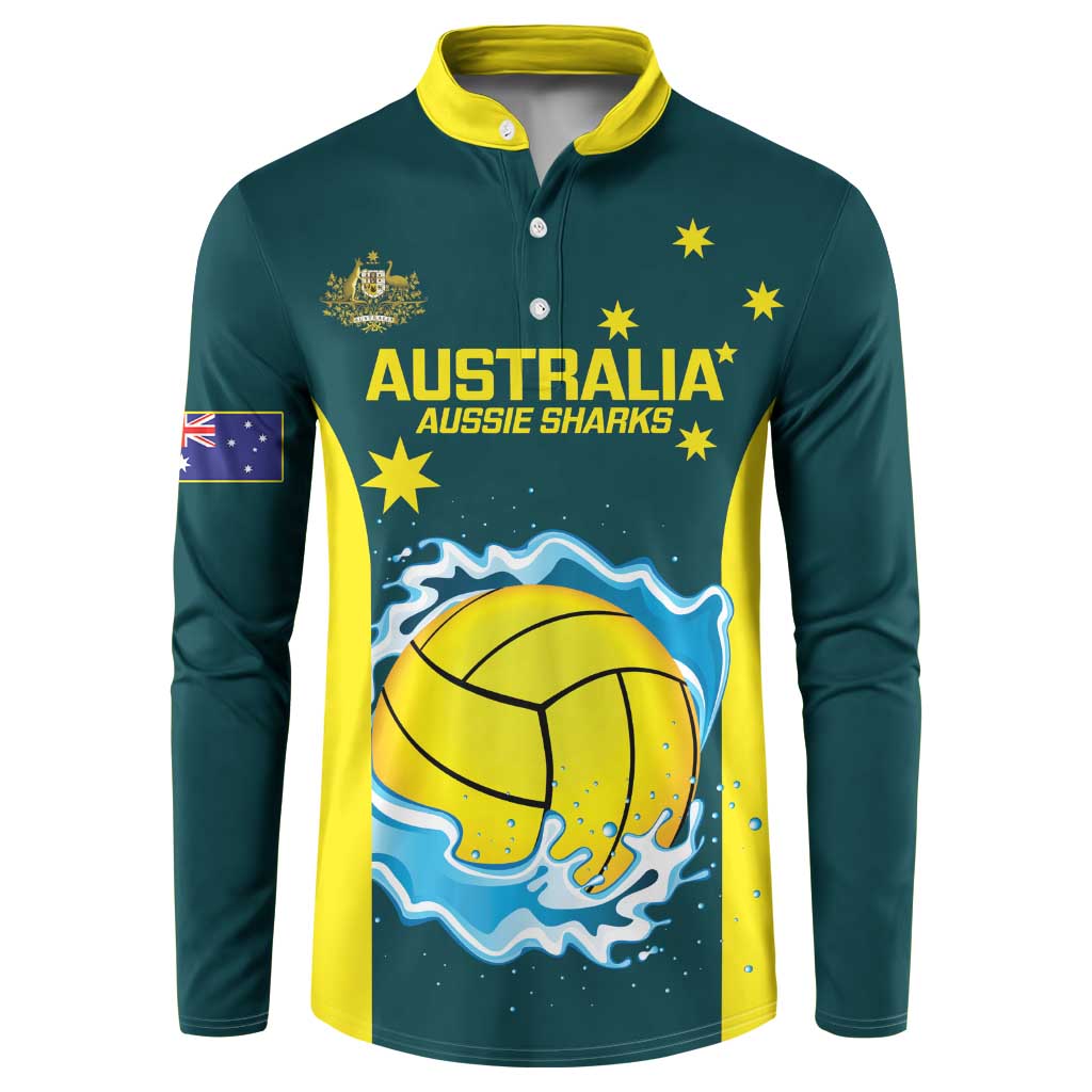 Custom Australia Water Polo 2024 Button Sweatshirt Aussie Shark National Color Version