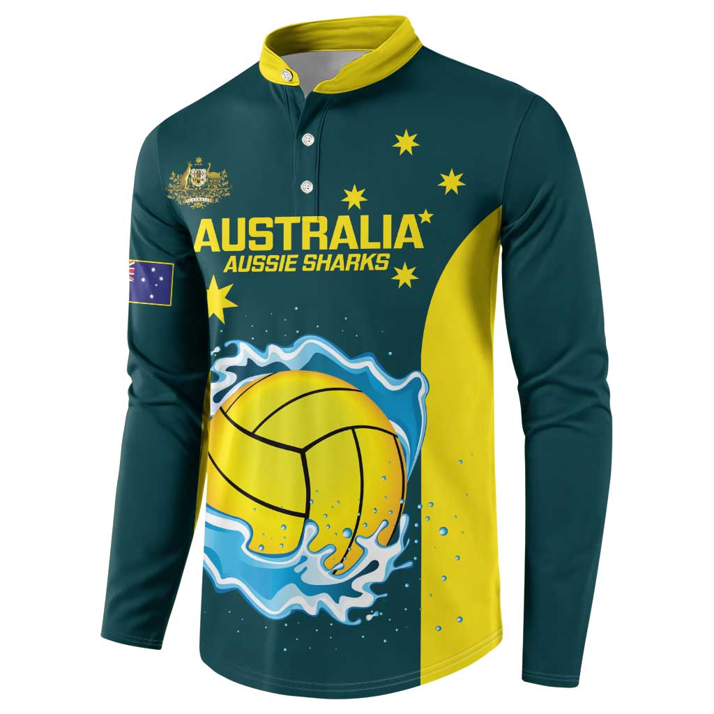 Custom Australia Water Polo 2024 Button Sweatshirt Aussie Shark National Color Version