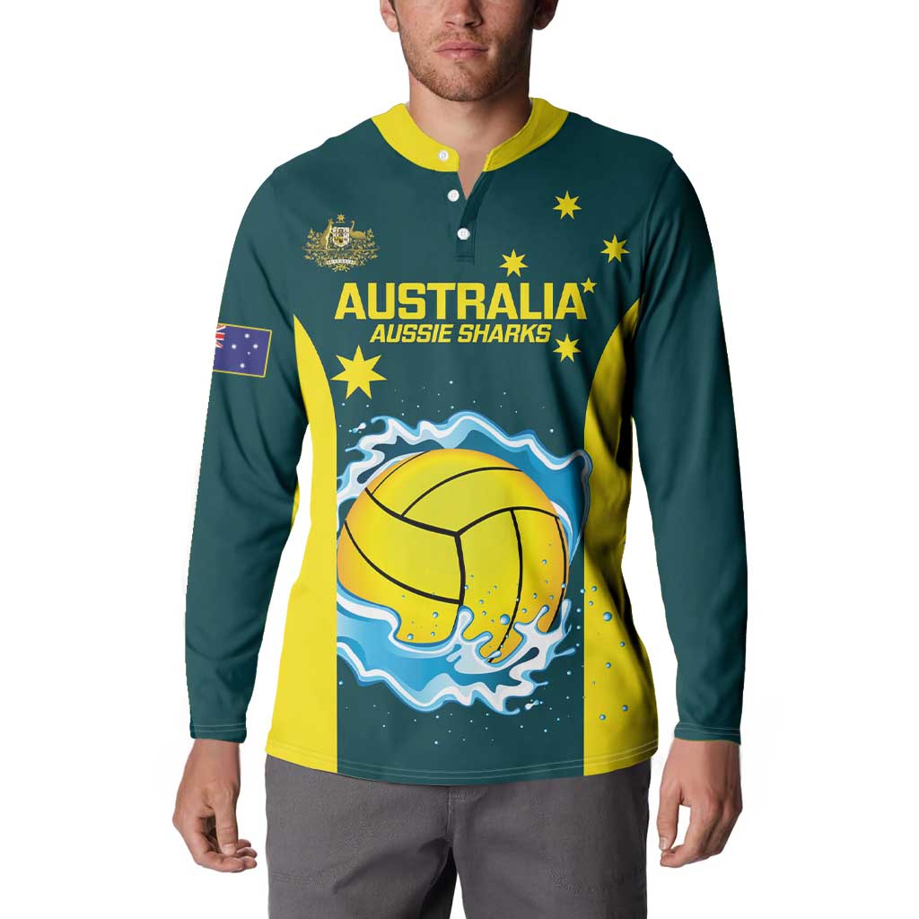 Custom Australia Water Polo 2024 Button Sweatshirt Aussie Shark National Color Version