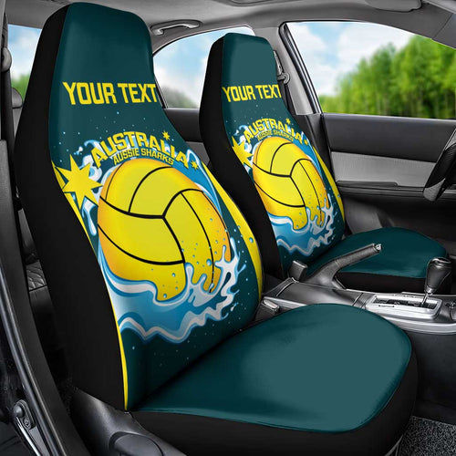 Custom Australia Water Polo 2024 Car Seat Cover Aussie Shark National Color Version