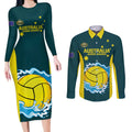 Custom Australia Water Polo 2024 Couples Matching Long Sleeve Bodycon Dress and Long Sleeve Button Shirt Aussie Shark National Color Version